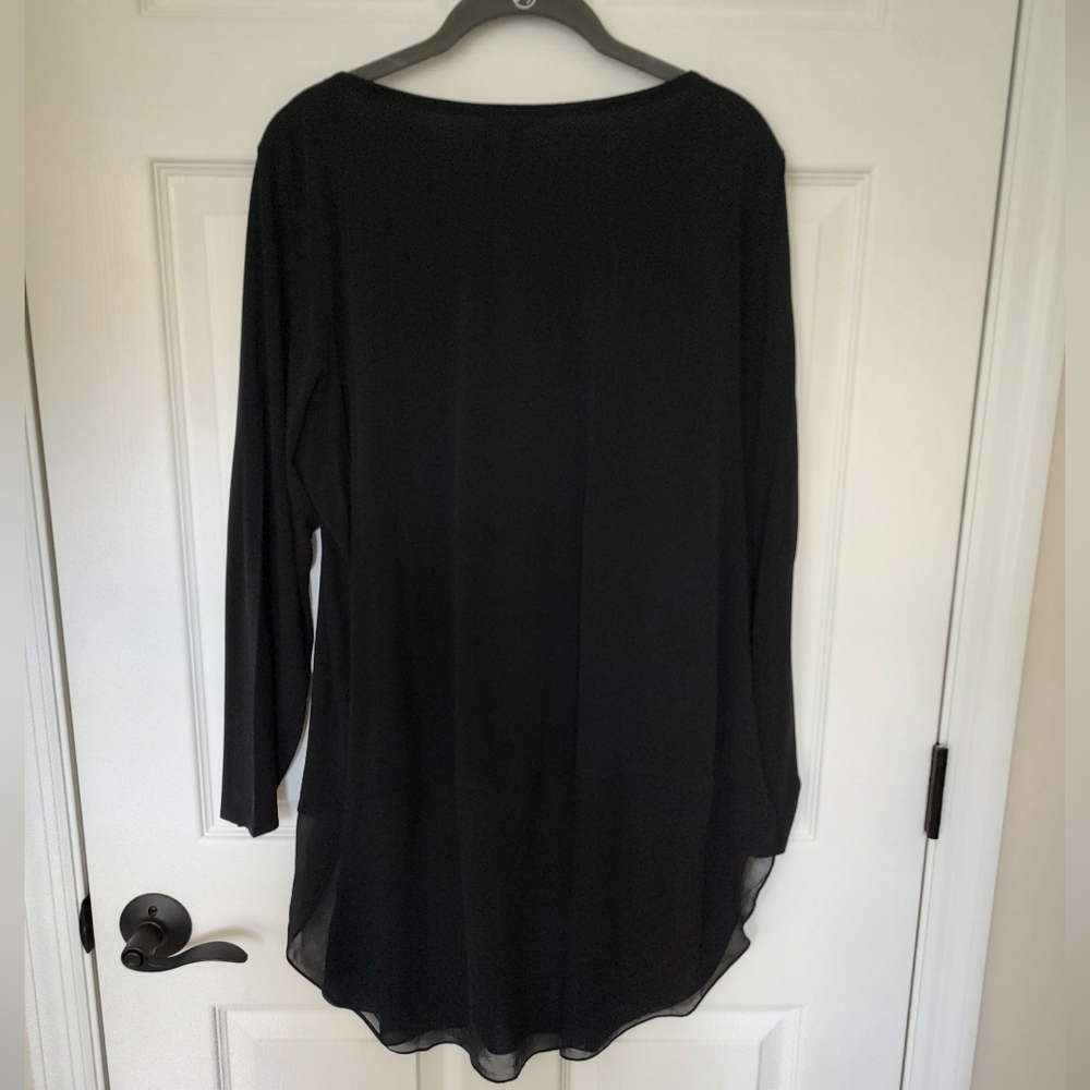 Eileen Fisher Woman 100% Silk Tunic Top Long Sleeve With Sheer Hem Black 2X - Picture 12 of 12